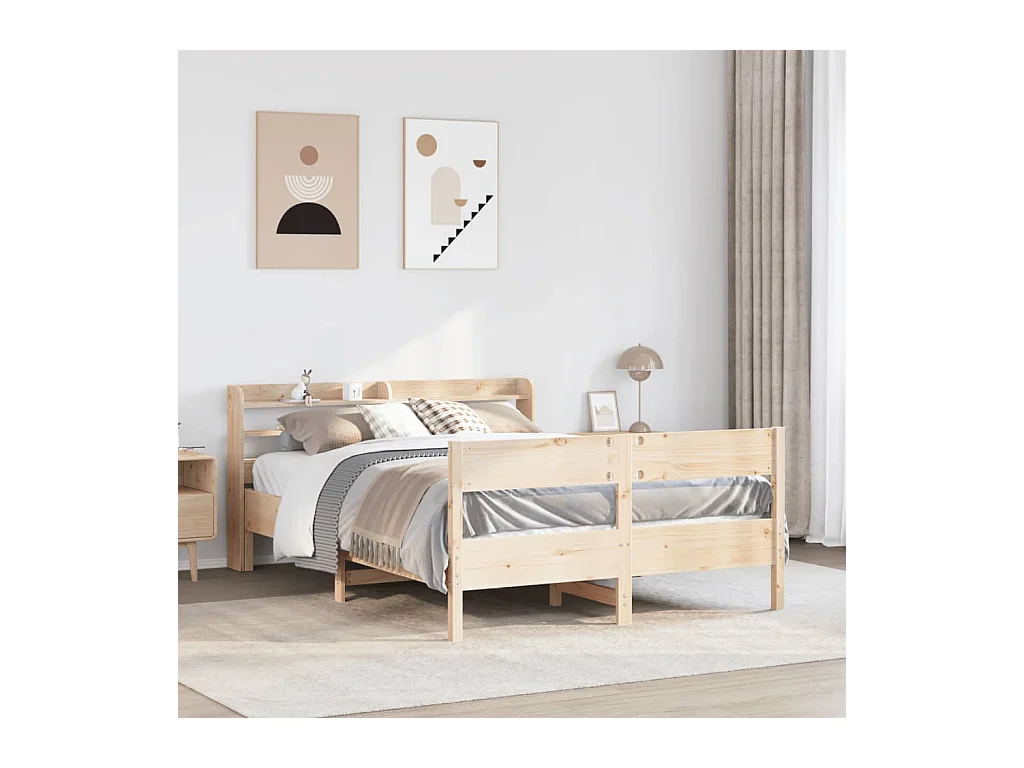 Estructura de cama sin colchón madera maciza de pino 140x190 cm