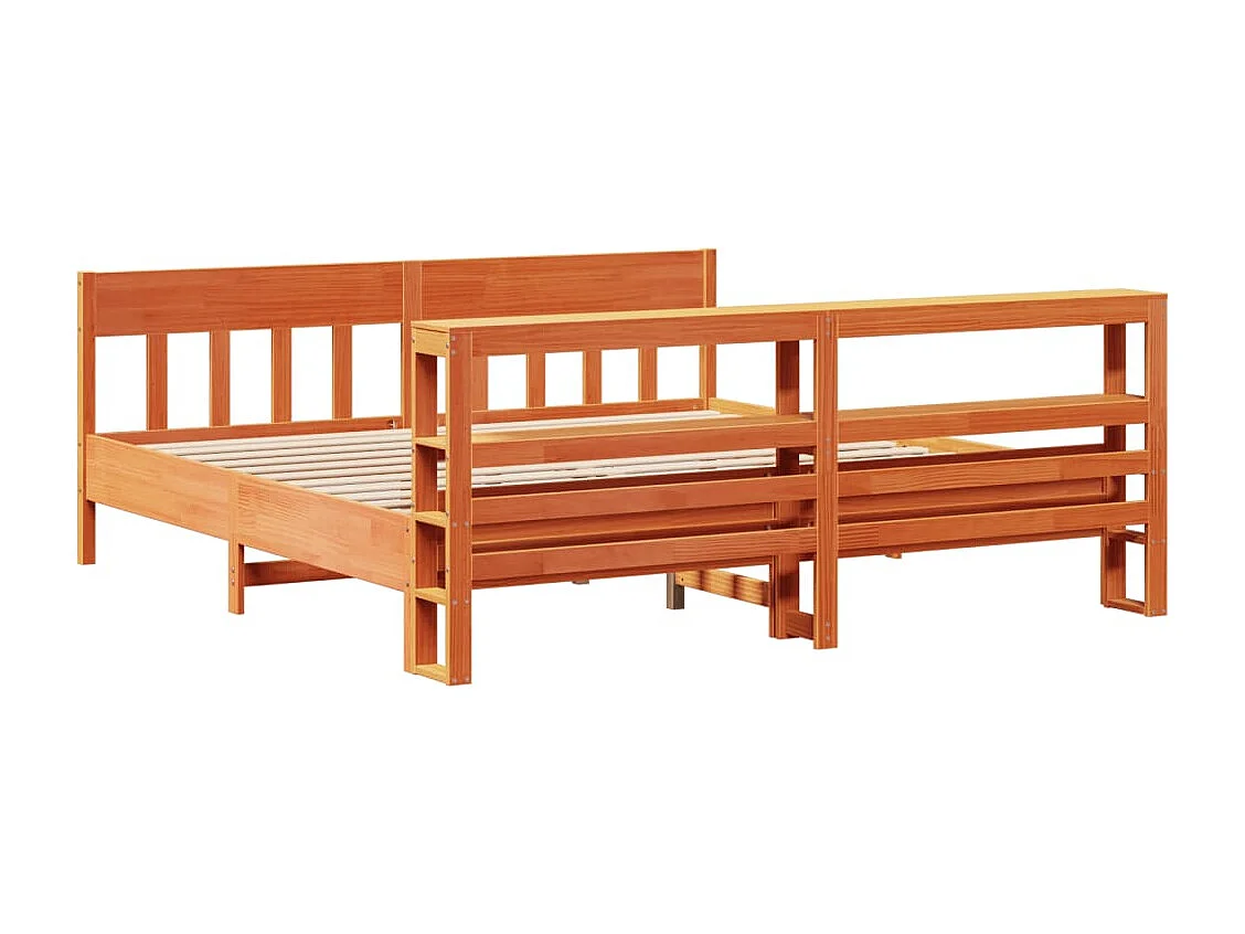 Cama sin colchón madera maciza de pino marrón cera 180x200 cm