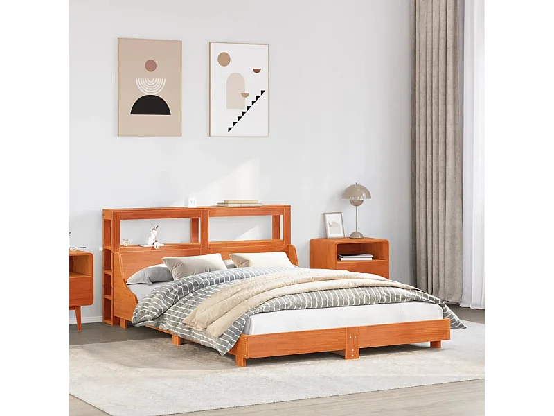 Cadre de lit sans matelas cire marron 140x190cm bois pin massif