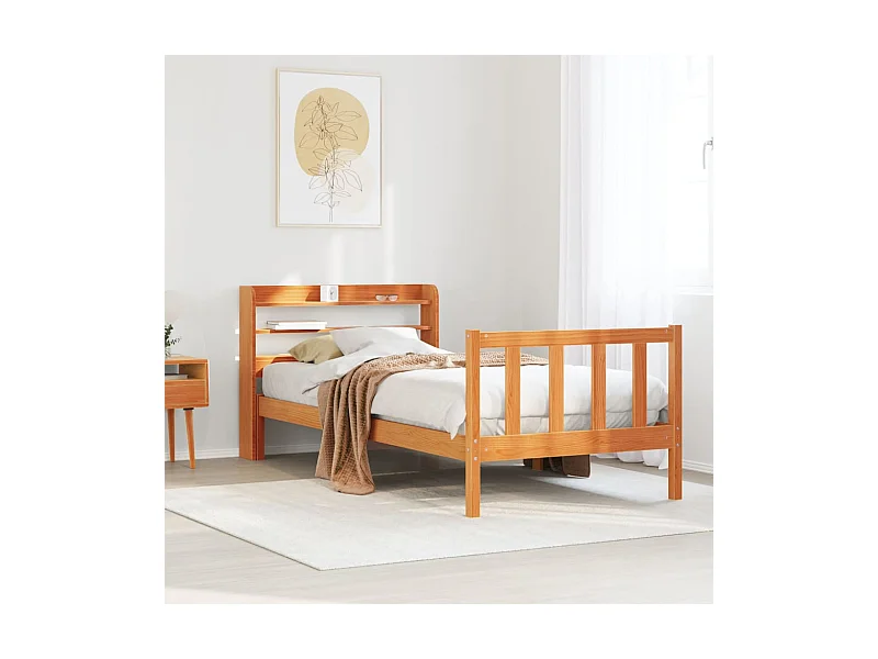 Estrutura cama c/ cabeceira 100x200cm pinho maciço castanho-mel