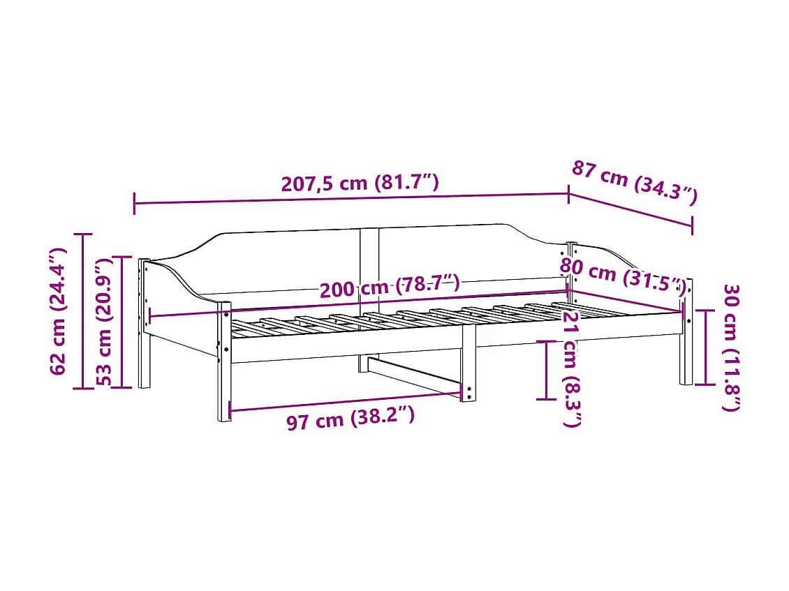 Cama sin colchón madera maciza de pino blanca 80x200 cm