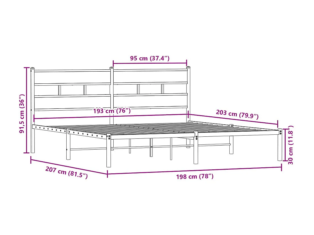Estructura de cama sin colchón metal roble ahumado 193x203 cm