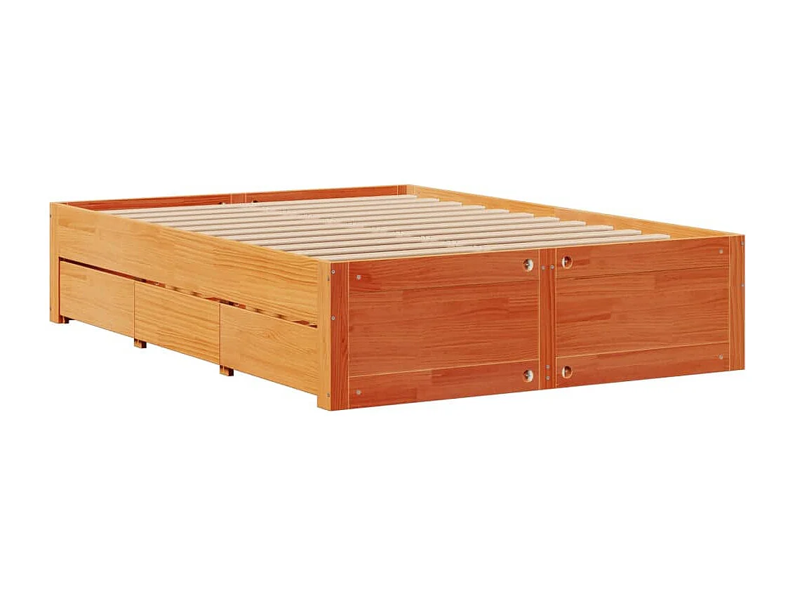 Cama sin colchón con cajones madera de pino marrón 140x190 cm