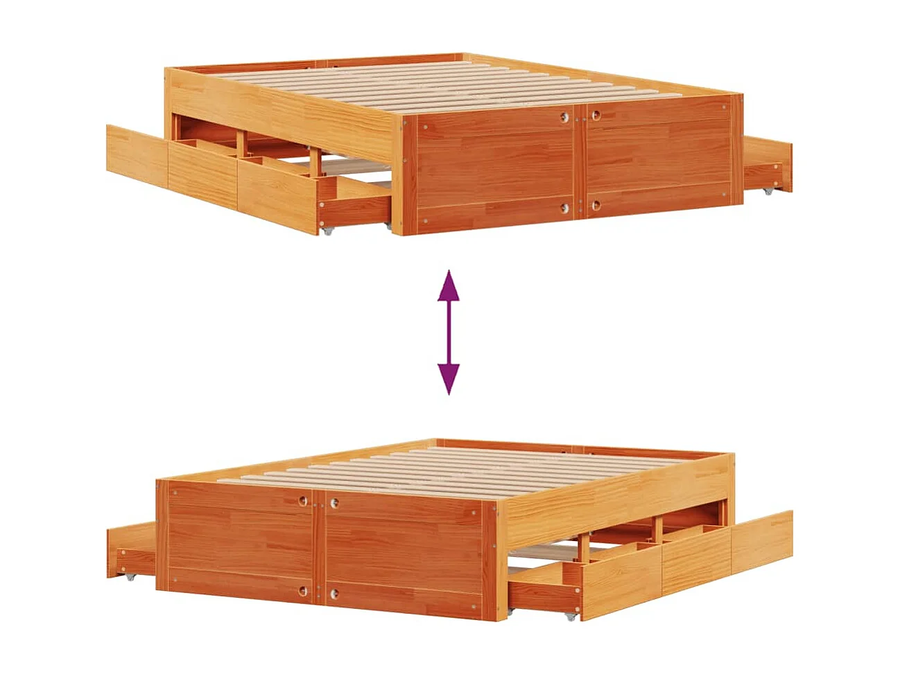 Cama sin colchón con cajones madera de pino marrón 140x190 cm