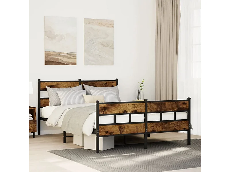 Cadre de lit en métal sans matelas chêne fumé 140x190 cm