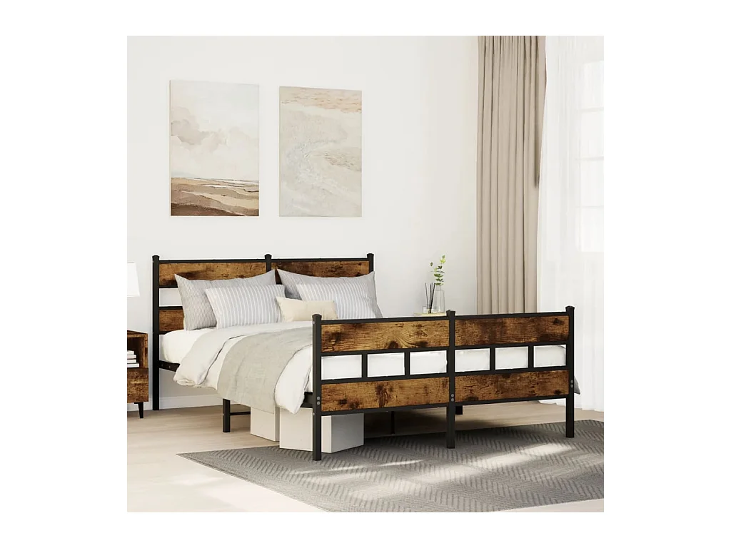 Cadre de lit en métal sans matelas chêne fumé 140x190 cm