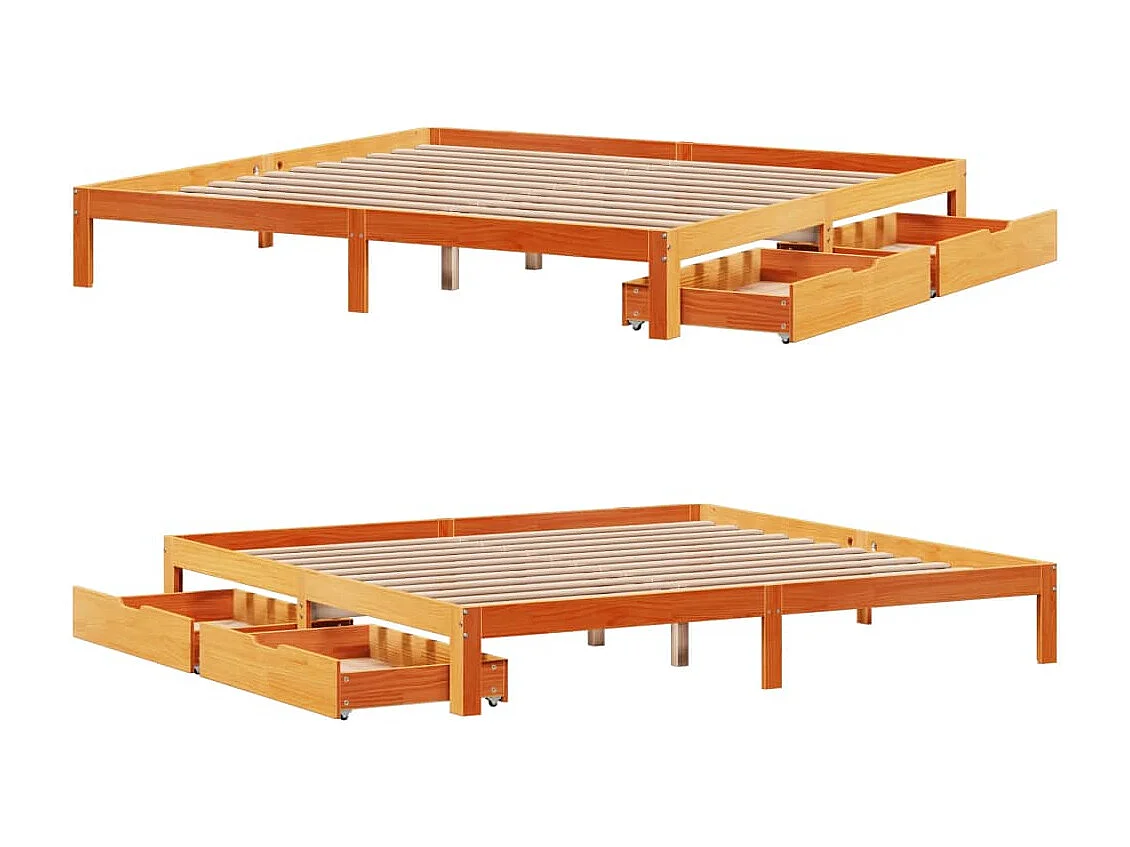 Cadre de lit avec tiroirs cire marron 180x200cm bois pin massif
