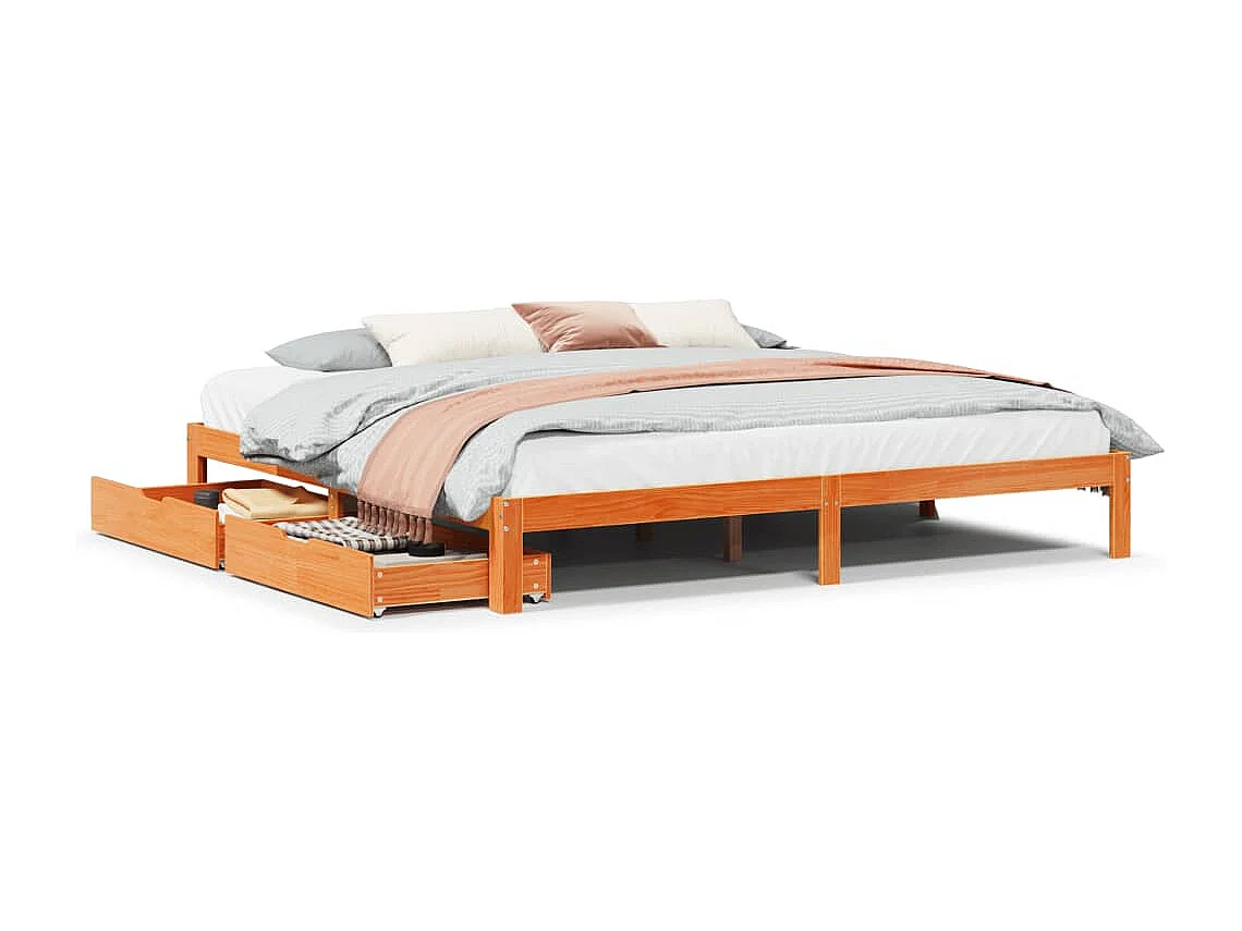 Estructura de cama cajones madera pino marrón cera 180x200 cm
