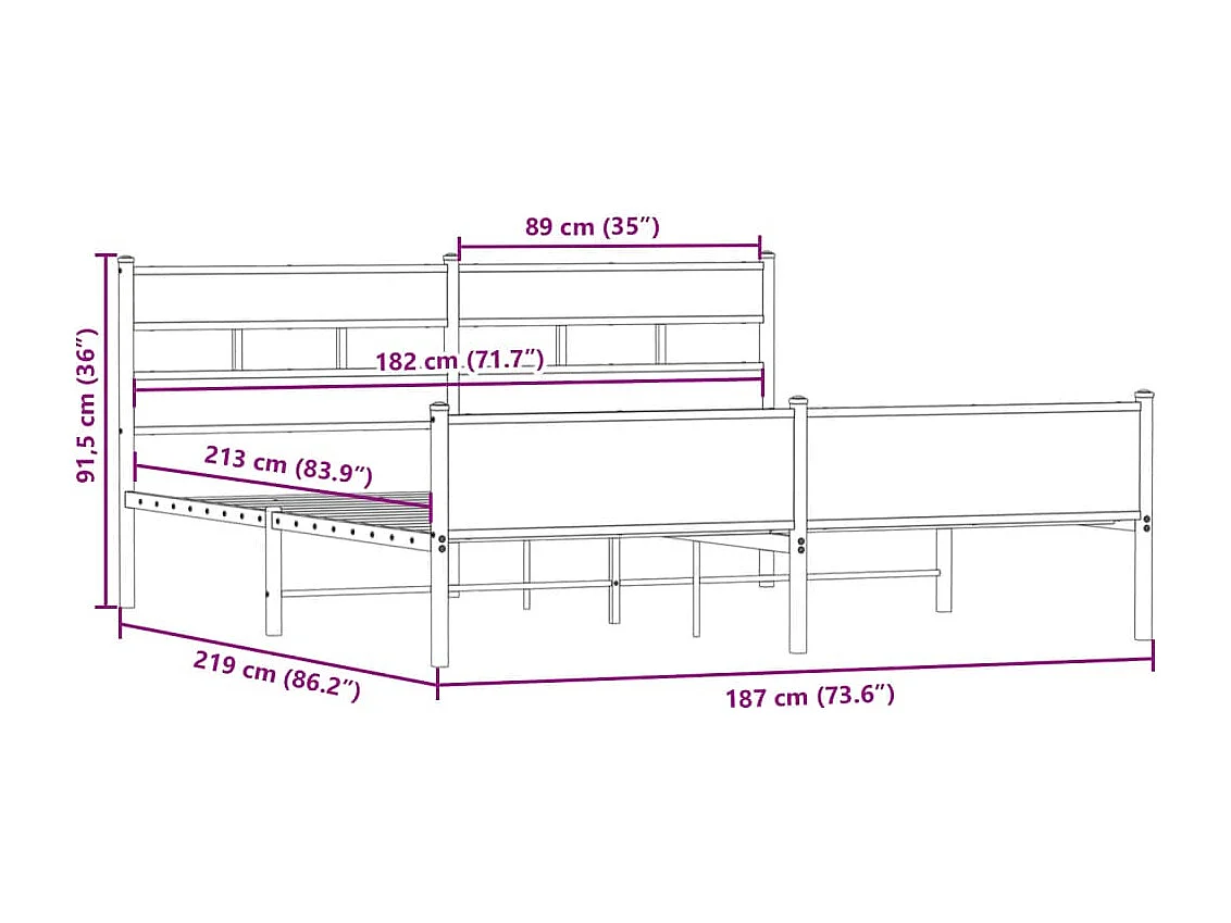 Estructura de cama sin colchón metal roble ahumado 183x213 cm