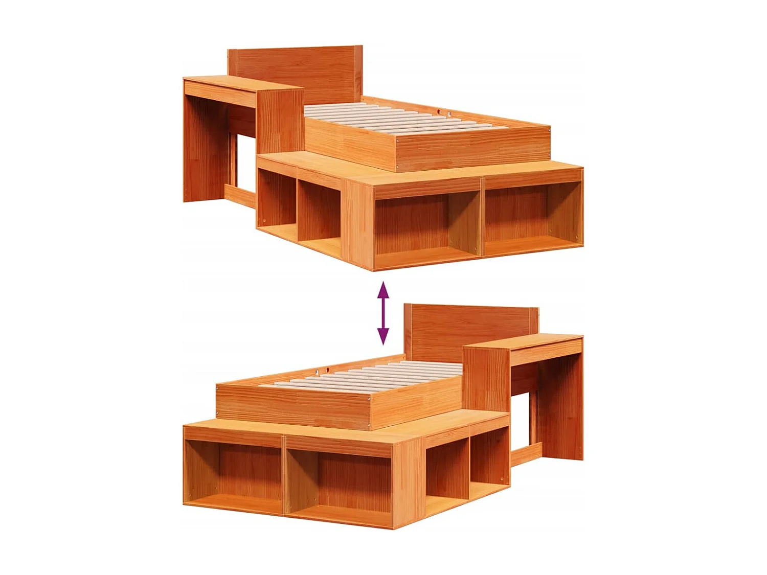 Cadre de lit sans matelas cire marron 75x190 cm bois pin massif