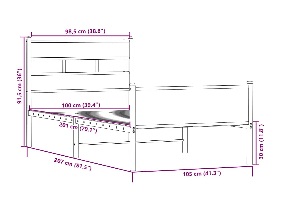 Estructura de cama sin colchón madera roble Sonoma 100x200 cm