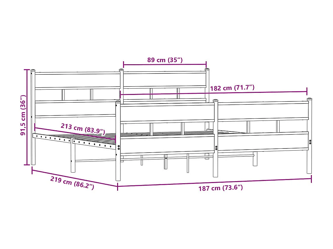 Estructura de cama sin colchón metal roble ahumado 183x213 cm