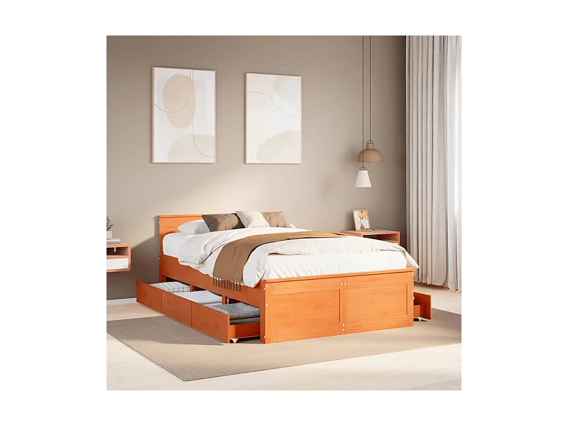 Cadre de lit sans matelas avec tête de lit brun cire 135x190 cm