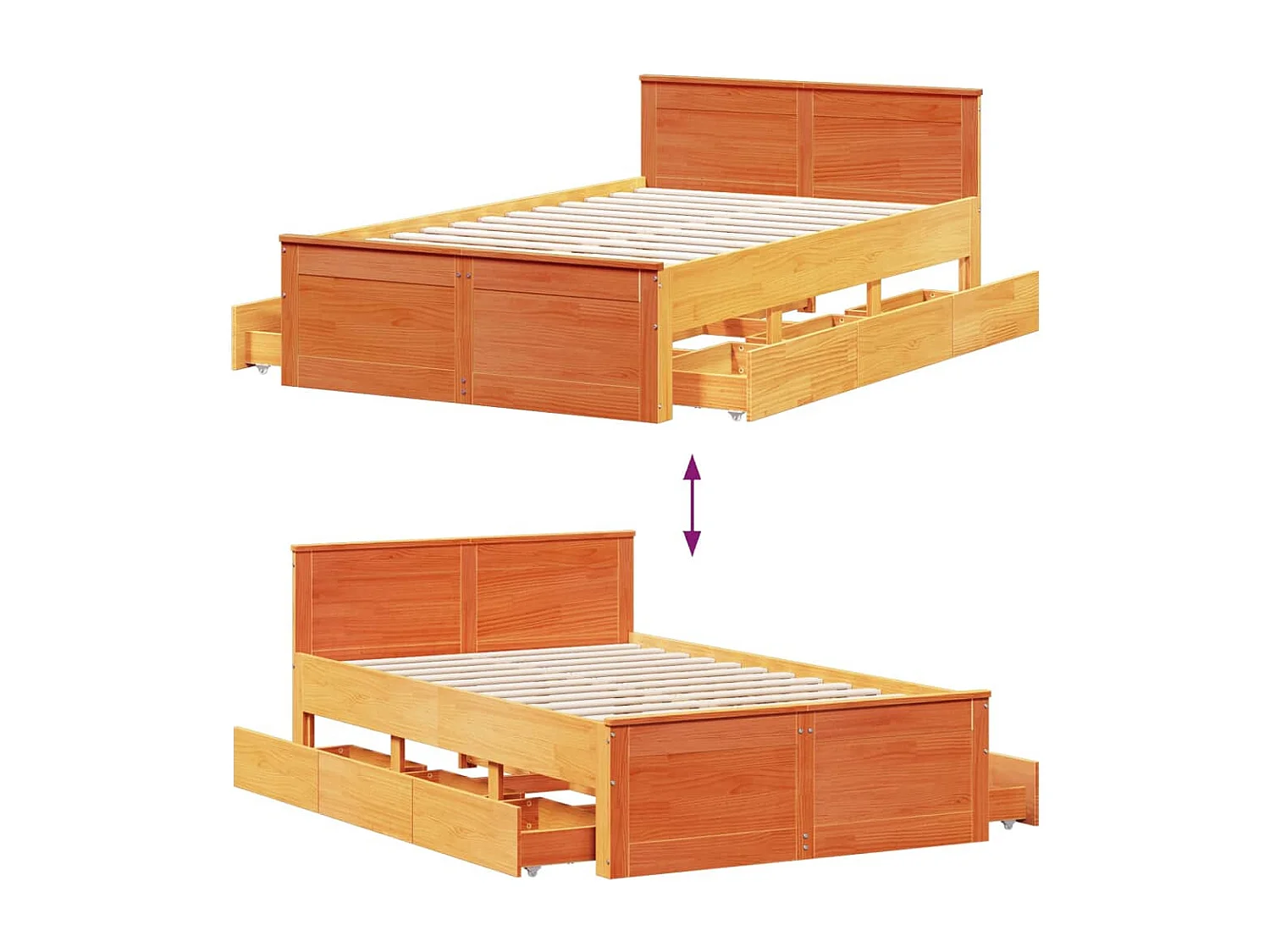 Cadre de lit sans matelas avec tête de lit brun cire 135x190 cm