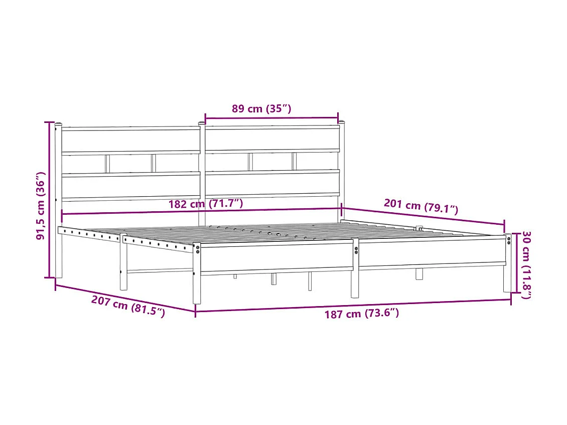 Estrutura de cama sem colchão 180x200cm metal carvalho fumado