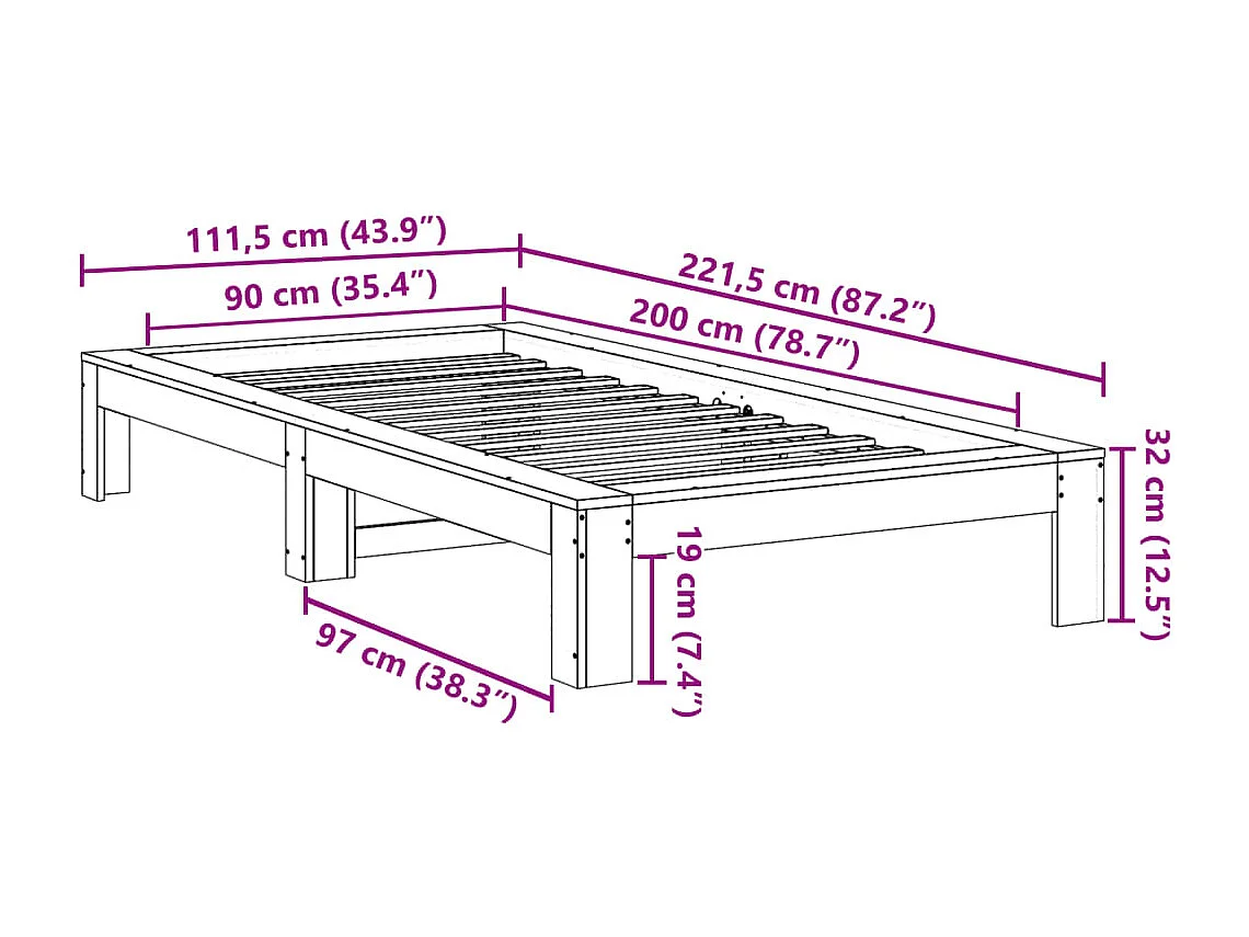 Cadre de lit sans matelas cire marron 90x200 cm bois pin massif