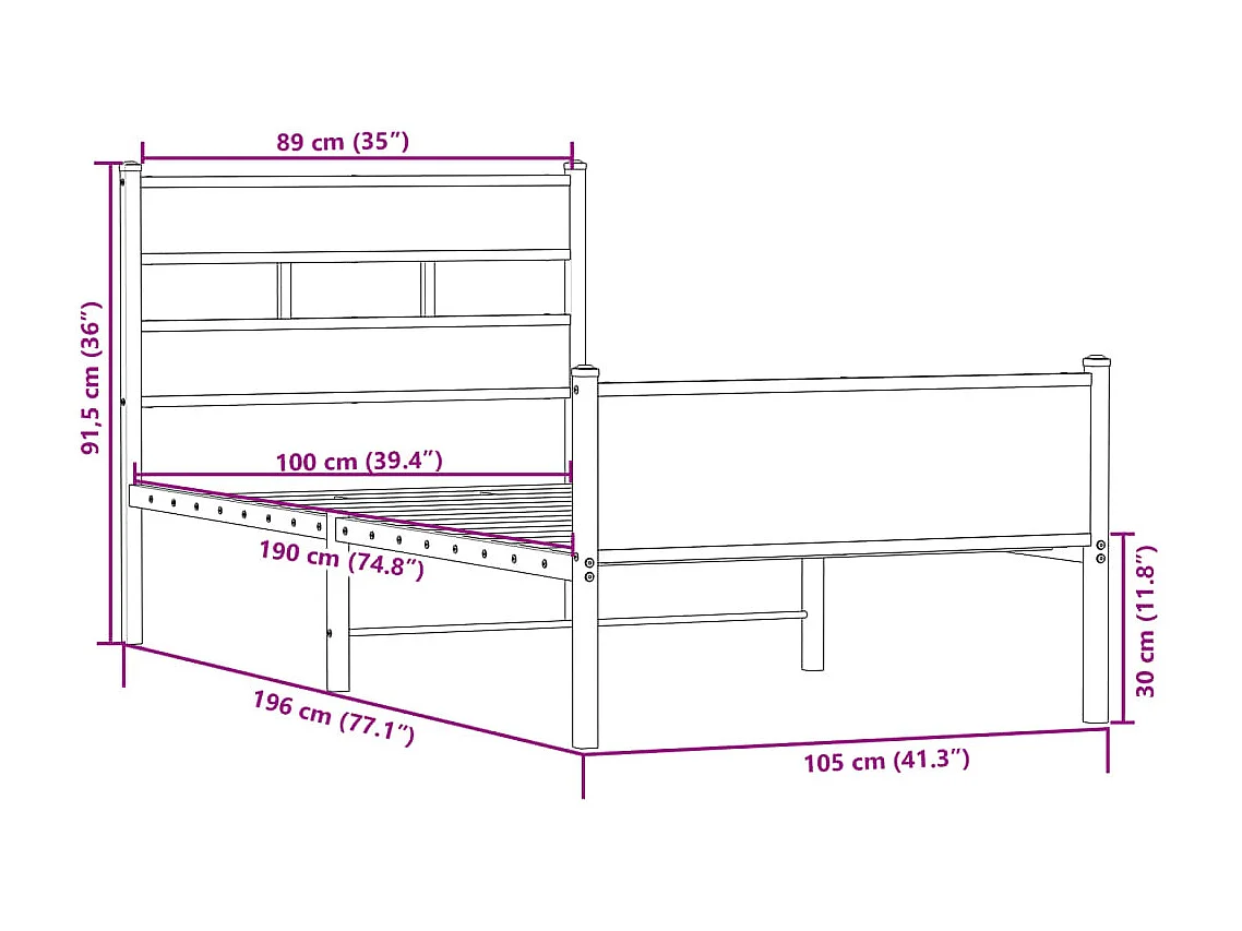Estructura de cama sin colchón madera roble Sonoma 100x190 cm