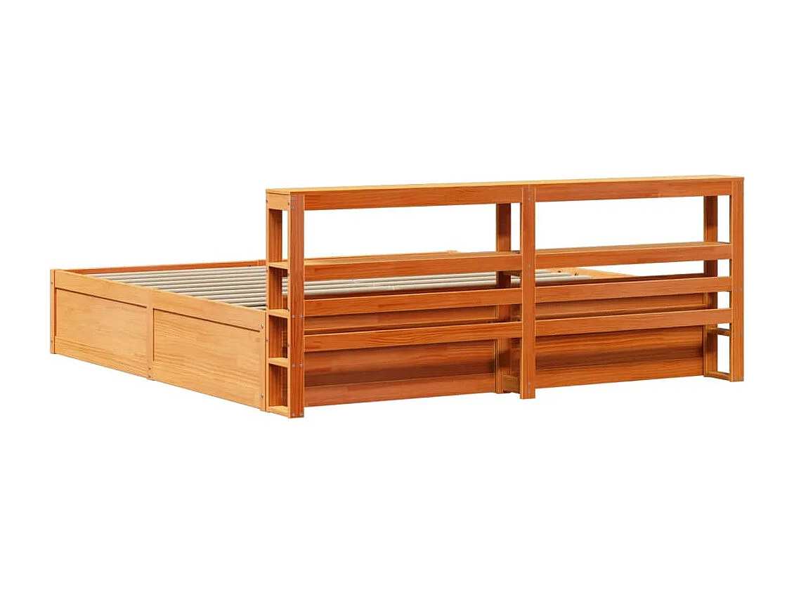 Estrutura cama c/ cabeceira 200x200cm pinho maciço castanho-mel