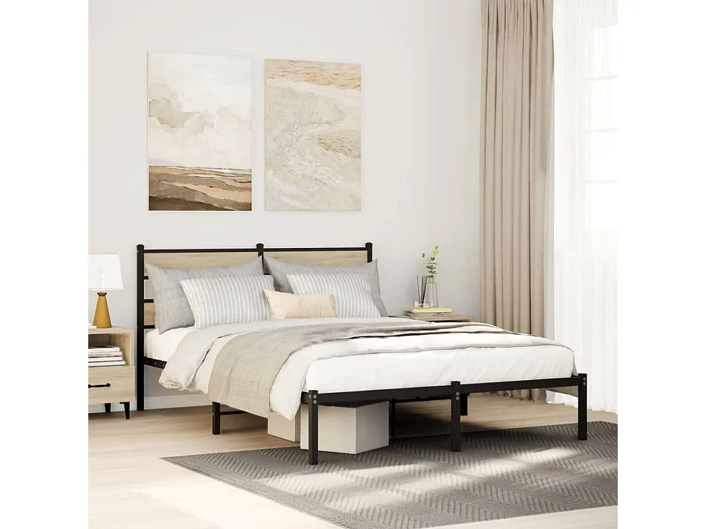 Cadre de lit en métal sans matelas chêne sonoma 140x190 cm