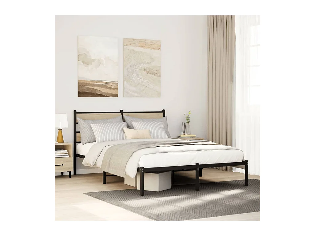 Estructura de cama sin colchón metal roble Sonoma 140x190 cm
