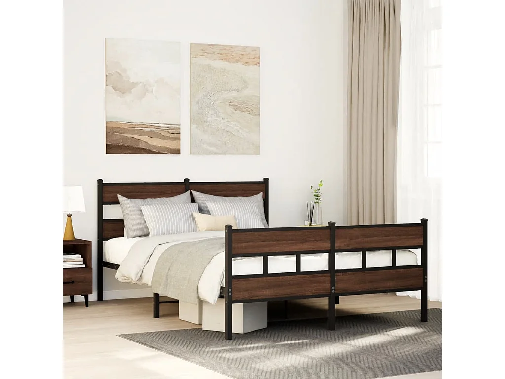 Estrutura cama sem colchão 150x200cm metal carvalho castanho