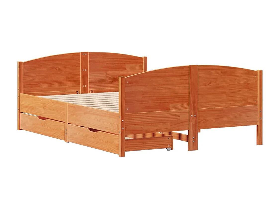 Cama sin colchón madera maciza de pino marrón cera 140x190 cm