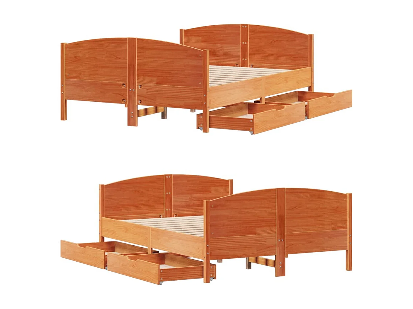 Cama sin colchón madera maciza de pino marrón cera 140x190 cm