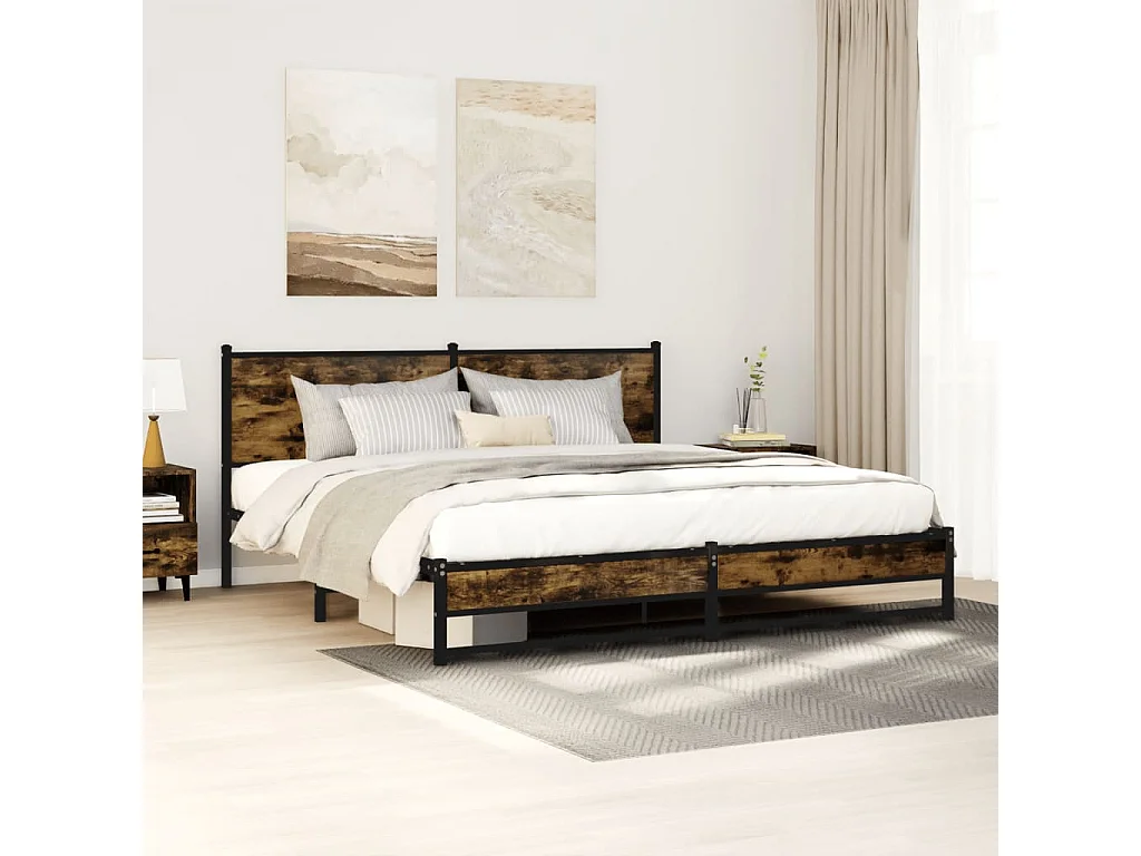 Estrutura de cama sem colchão 160x200 cm metal carvalho fumado