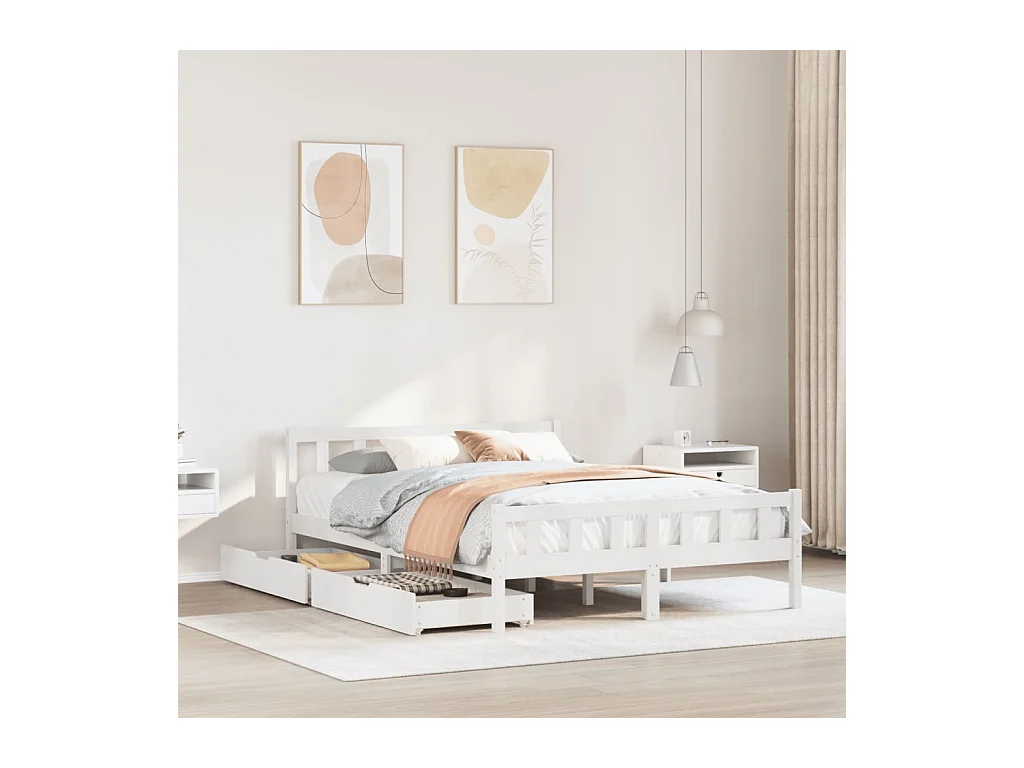 Estructura de cama sin colchón madera de pino blanca 150x200 cm