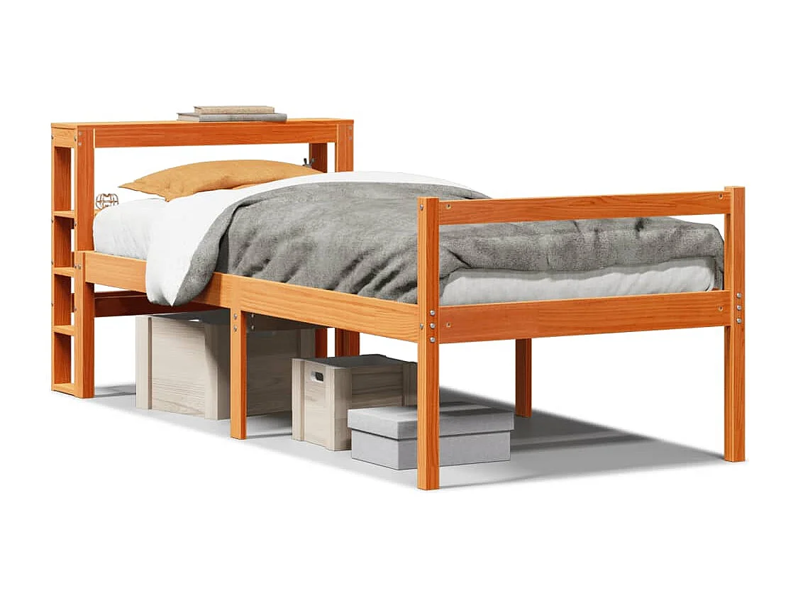 Estructura cama con cabecero madera pino marrón cera 90x190 cm