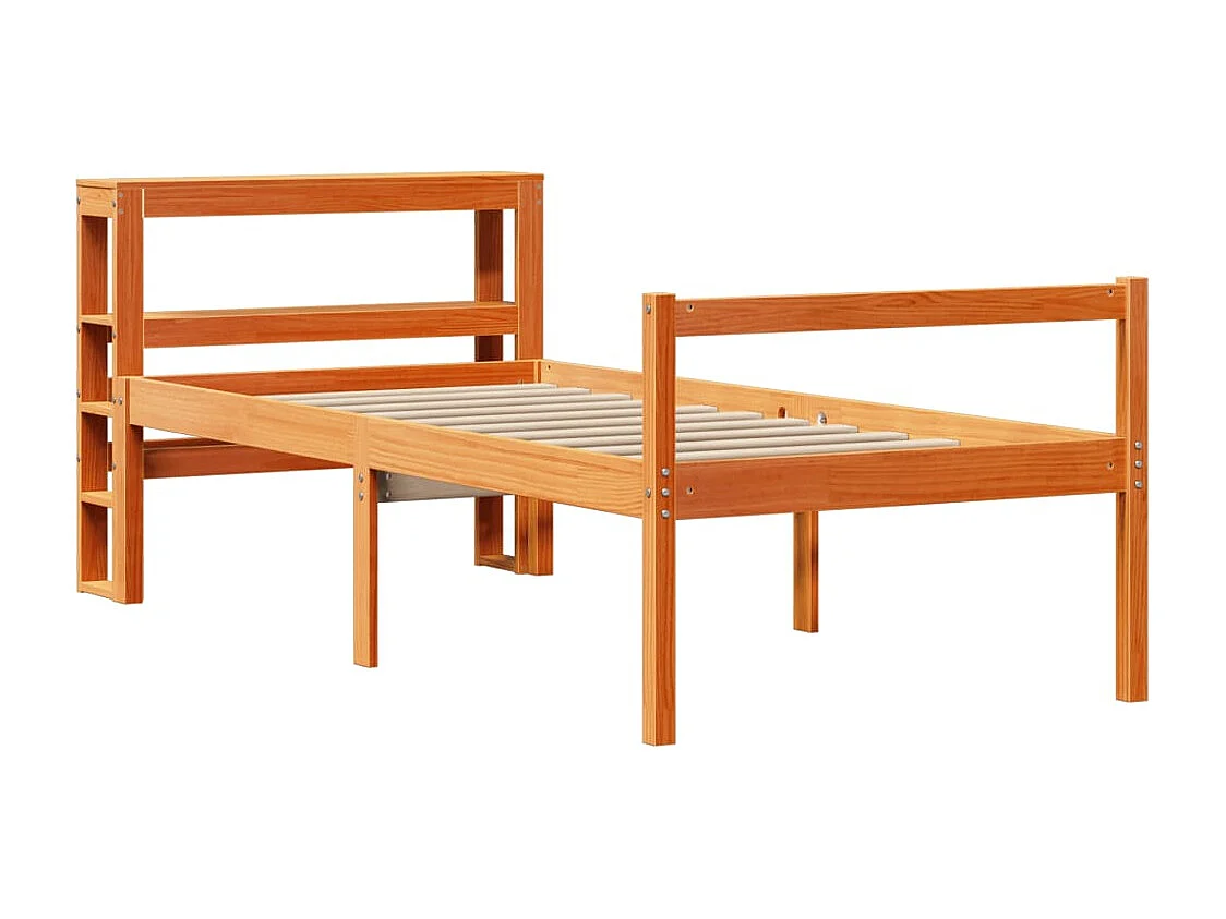 Estructura cama con cabecero madera pino marrón cera 90x190 cm