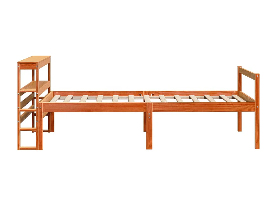 Estructura cama con cabecero madera pino marrón cera 90x190 cm