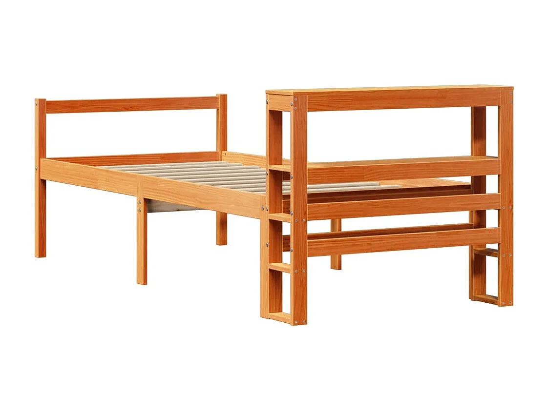 Estructura cama con cabecero madera pino marrón cera 90x190 cm