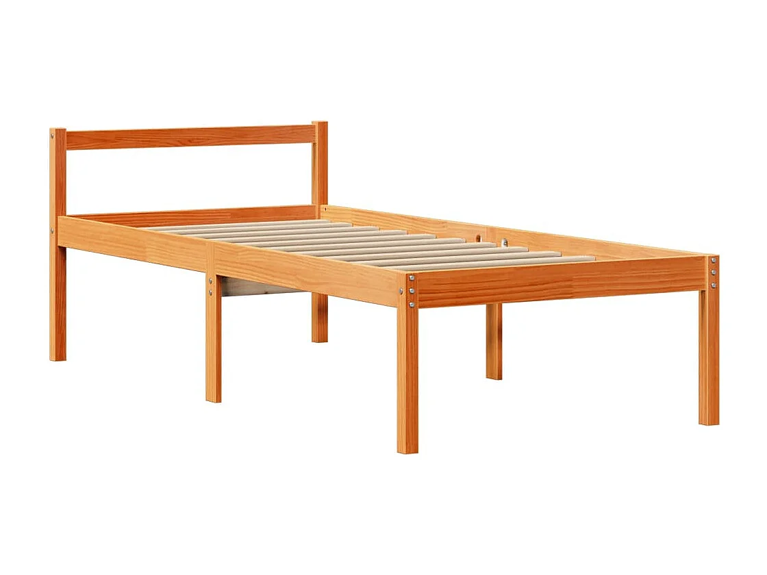 Estructura cama con cabecero madera pino marrón cera 90x190 cm