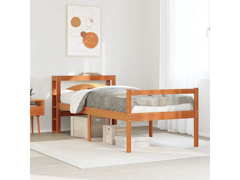 Estructura cama con cabecero madera pino marrón cera 90x190 cm