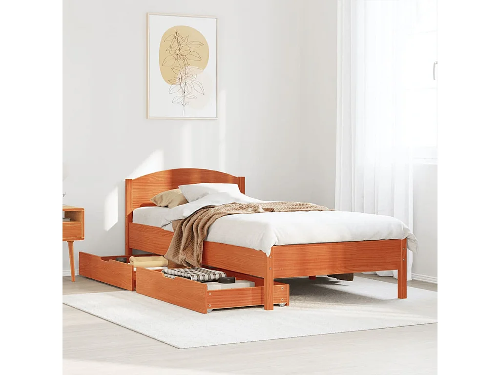 Cama sem colchão 100x200 cm pinho maciço castanho-mel