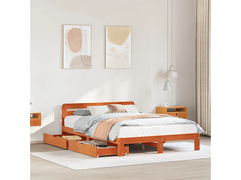 Cadre de lit sans matelas cire marron 140x200cm bois pin massif