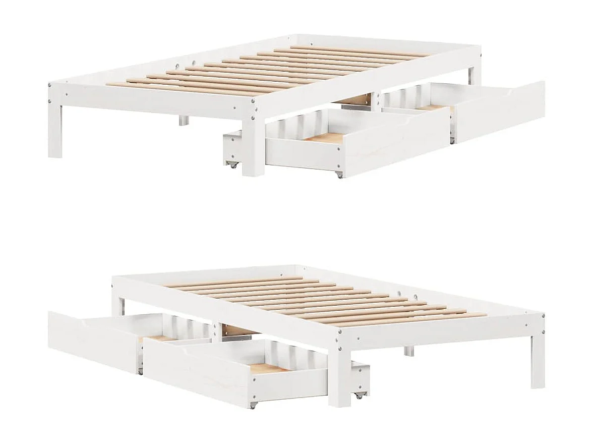 Cadre de lit avec tiroirs blanc 90x190 cm bois pin massif