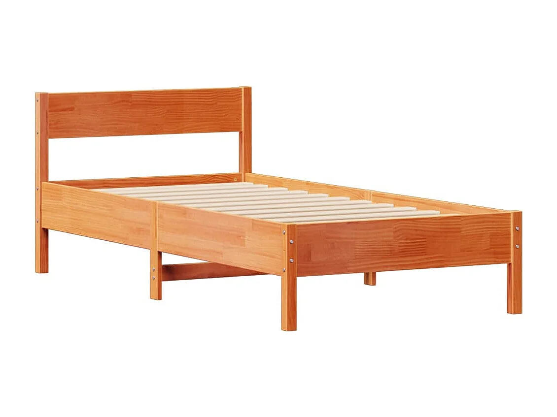 Cama sin colchón madera maciza de pino marrón cera 100x200 cm