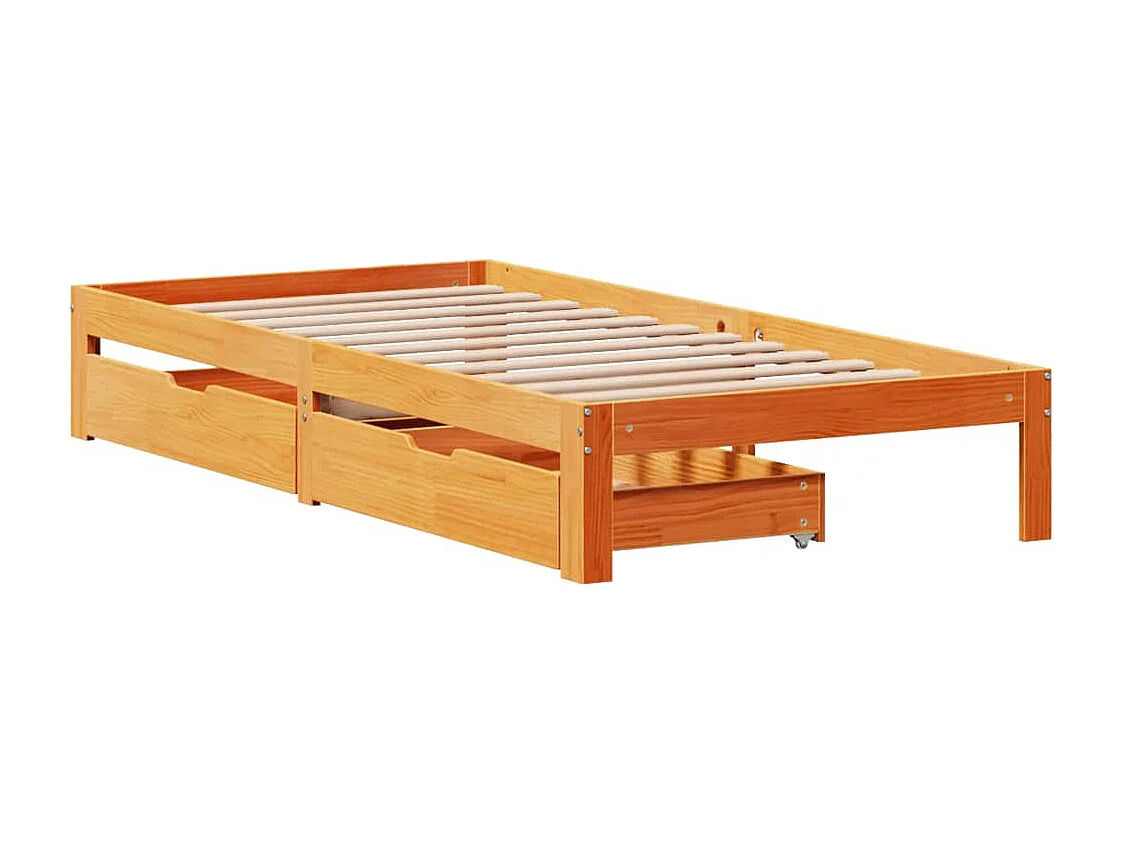 Estrutura de cama c/ gavetas 90x190cm pinho maciço castanho-mel