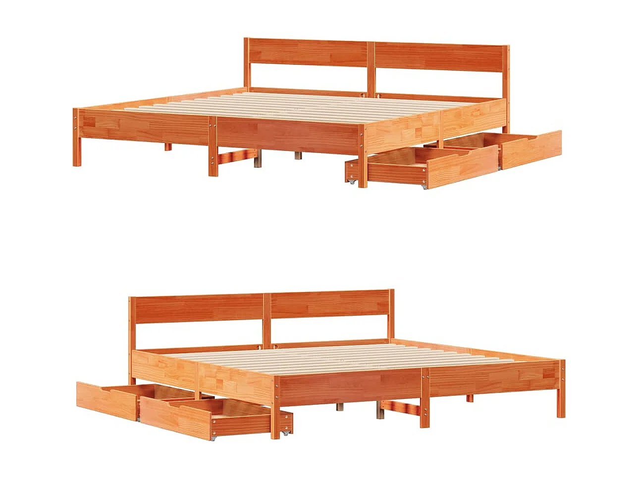 Cama sem colchão 200x200 cm pinho maciço castanho-mel