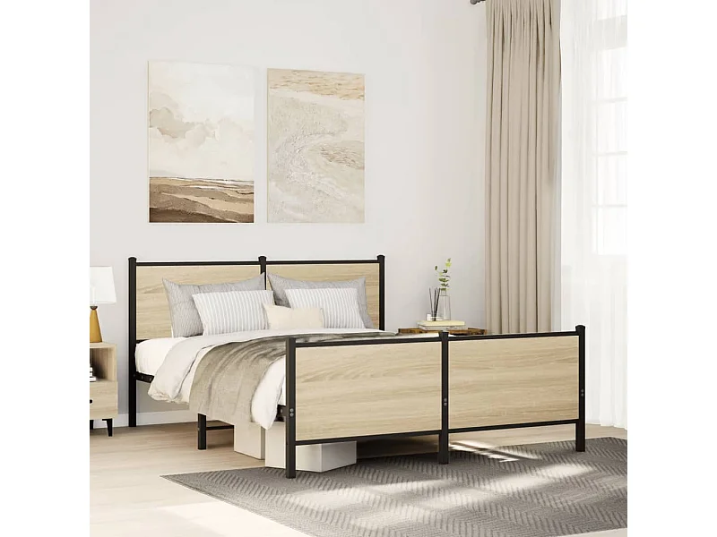 Cadre de lit en métal sans matelas chêne sonoma 150x200 cm