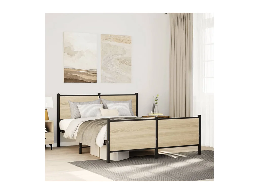 Cadre de lit en métal sans matelas chêne sonoma 150x200 cm