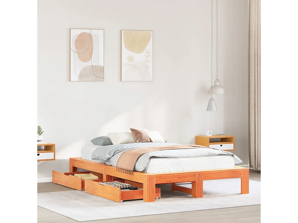 Cama sem colchão 120x200 cm madeira pinho maciça castanho-mel