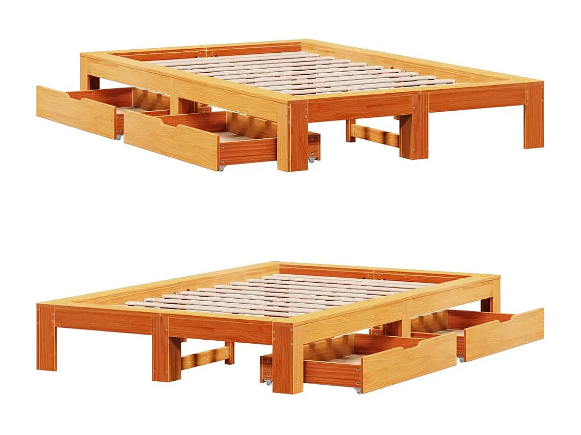 Cama sem colchão 120x200 cm madeira pinho maciça castanho-mel