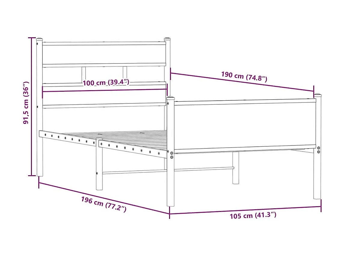 Estructura de cama sin colchón madera roble ahumado 100x190 cm