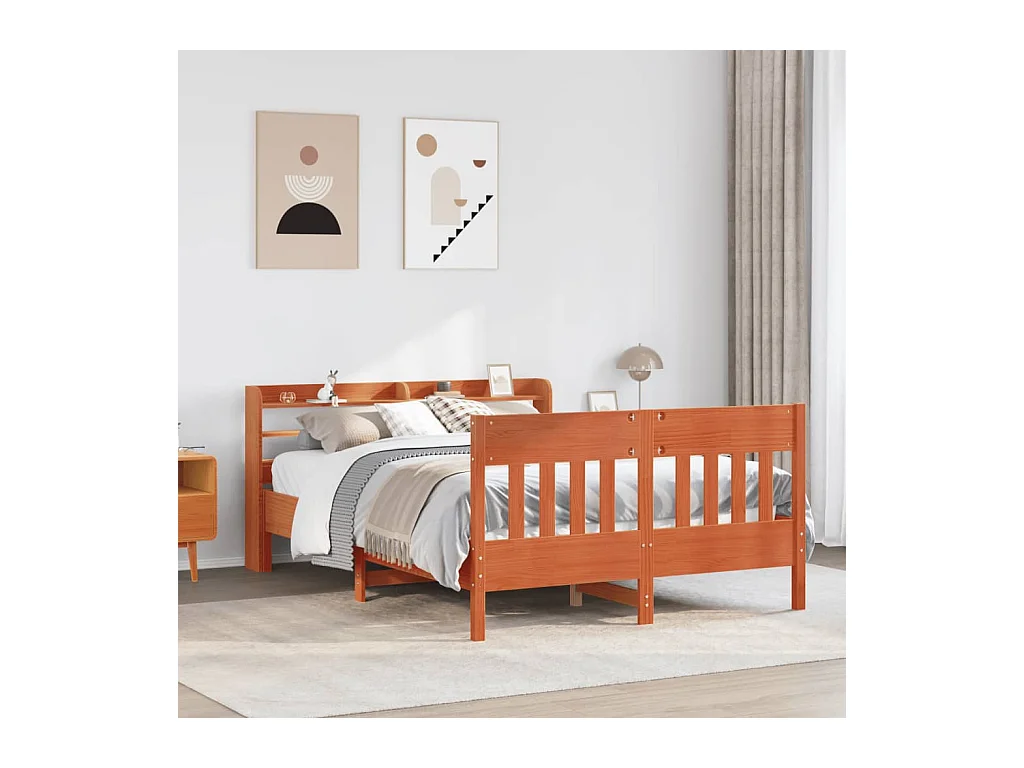 Cama sin colchón madera maciza de pino marrón cera 160x200 cm