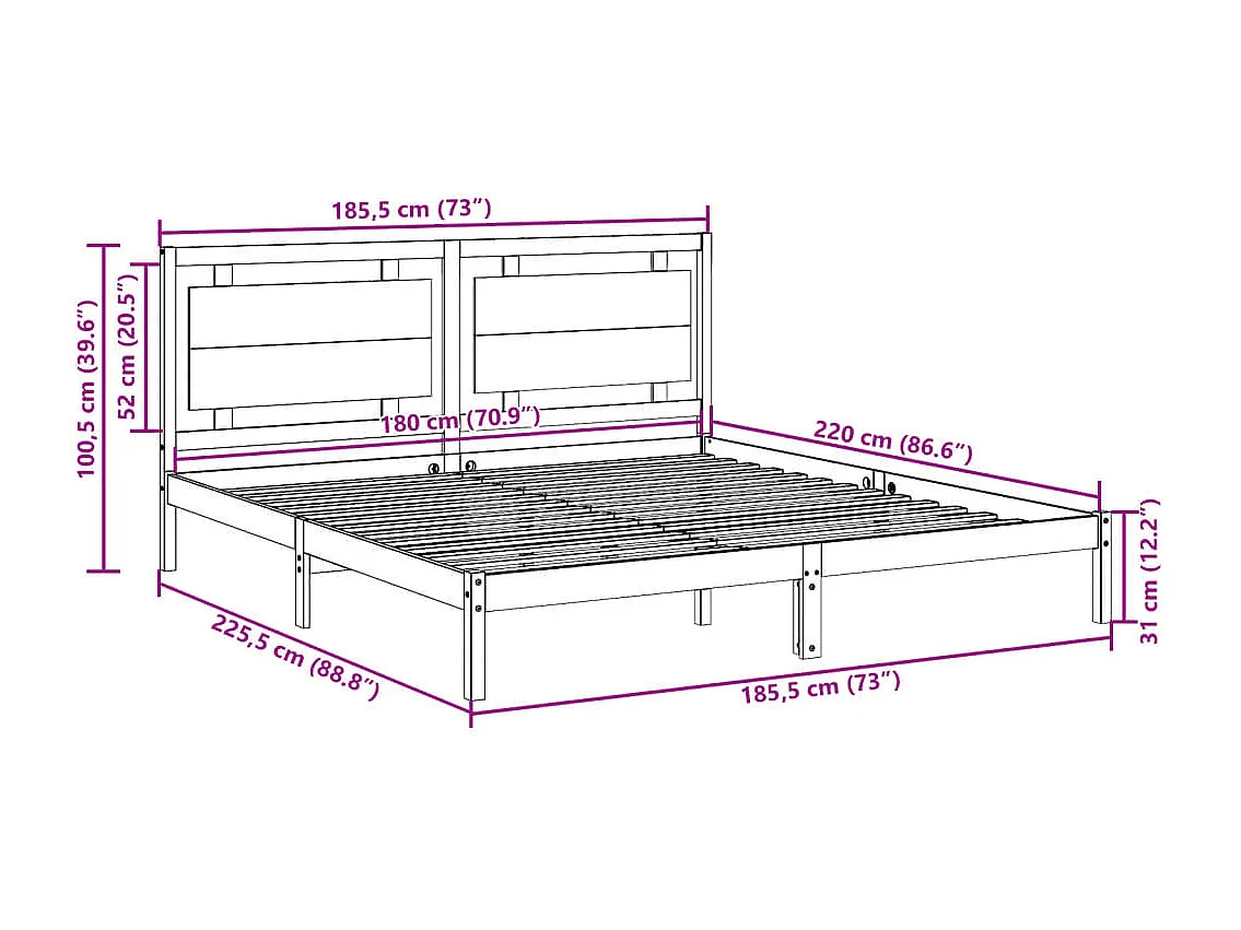 Cama extra longa sem colchão 180x220 cm madeira maciça