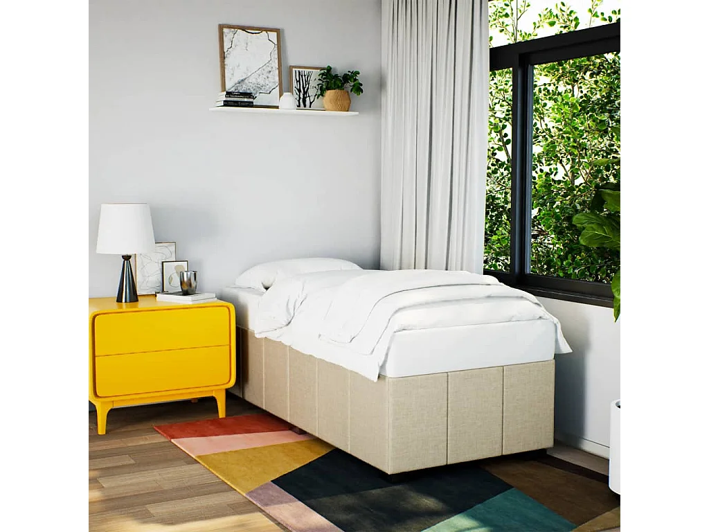 Cadre de lit sans matelas crème 90x190 cm tissu