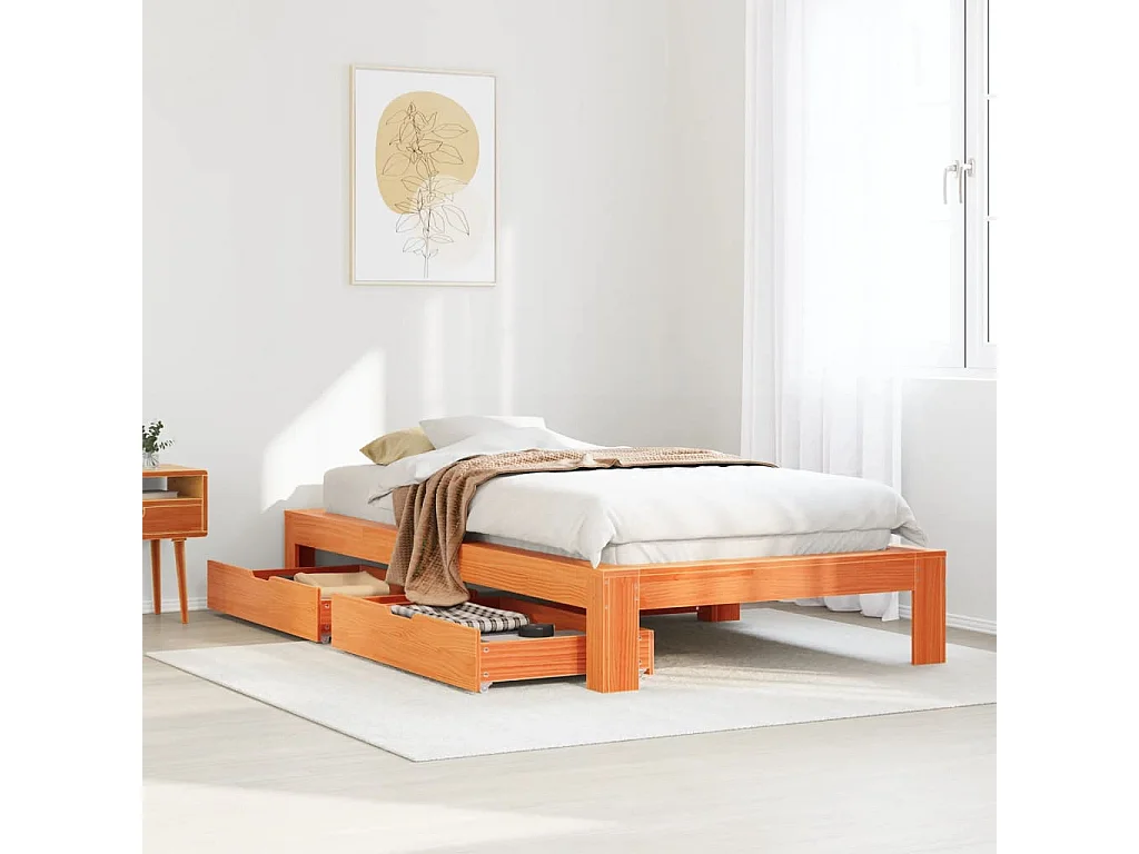 Cama sin colchón madera maciza de pino marrón cera 100x200 cm